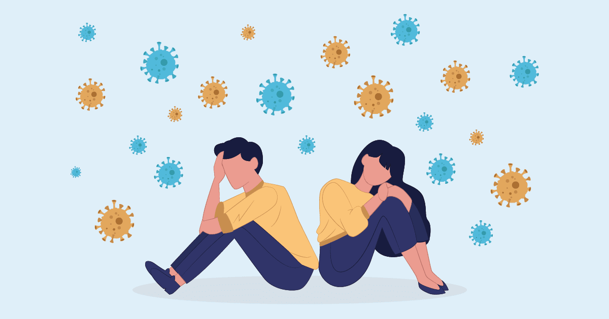 sad unhappy depressed couple man and woman sitting back to back during COVID-19 pandemic