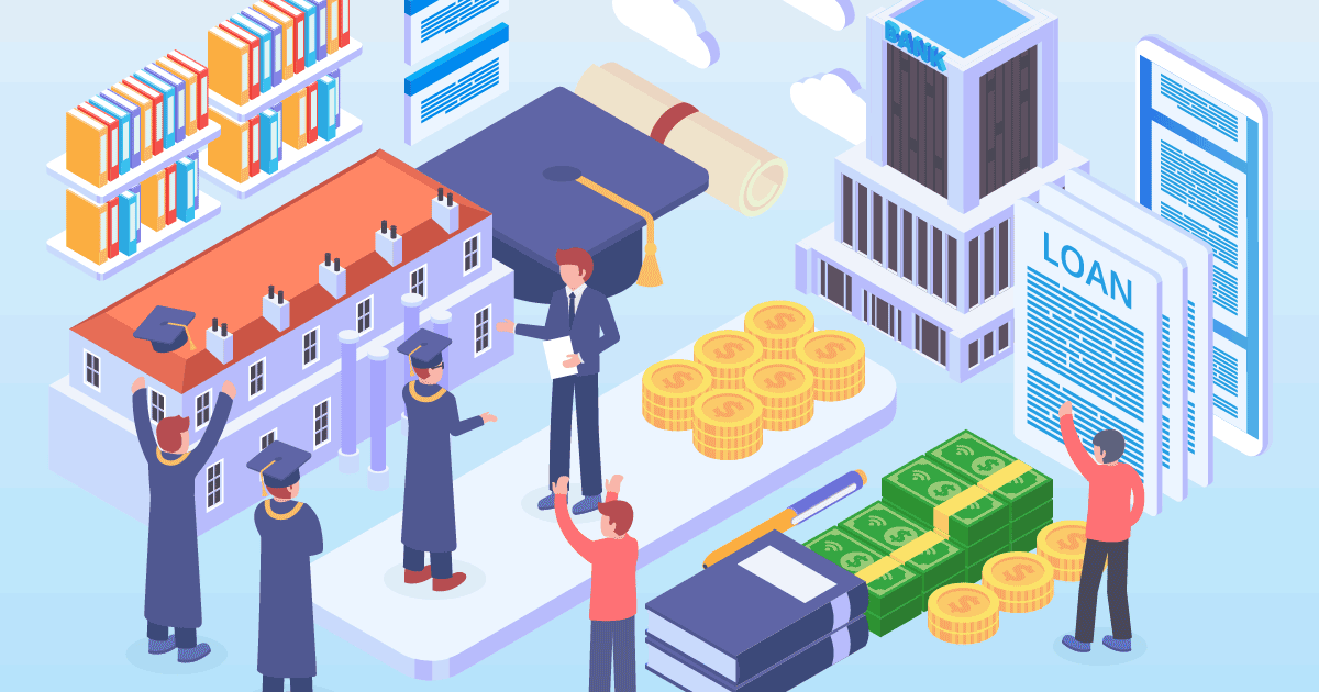 concept art of students graduating with student loans