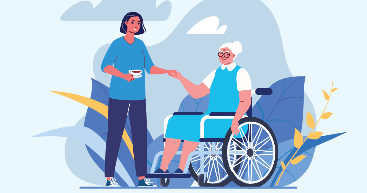 woman caring for her grandmother in a wheelchair