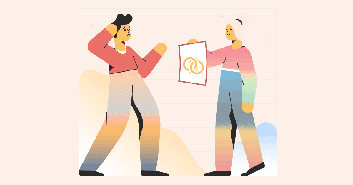 woman presenting man with divorce papers