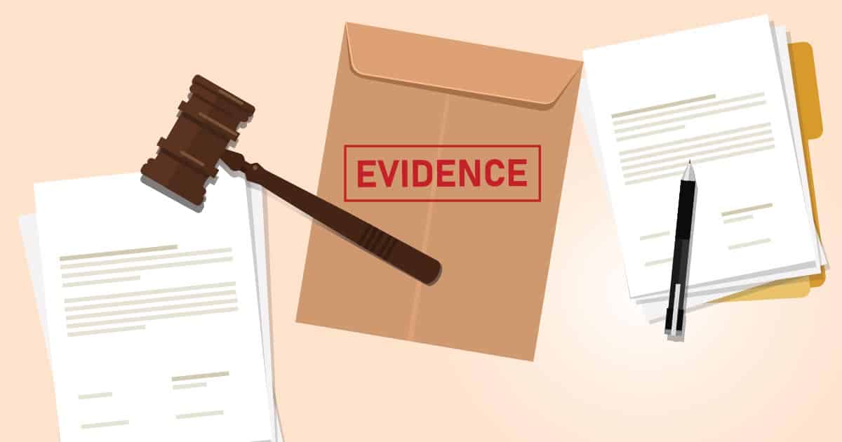 Evidence stamped in brown envelope concept of proof in law justice court
