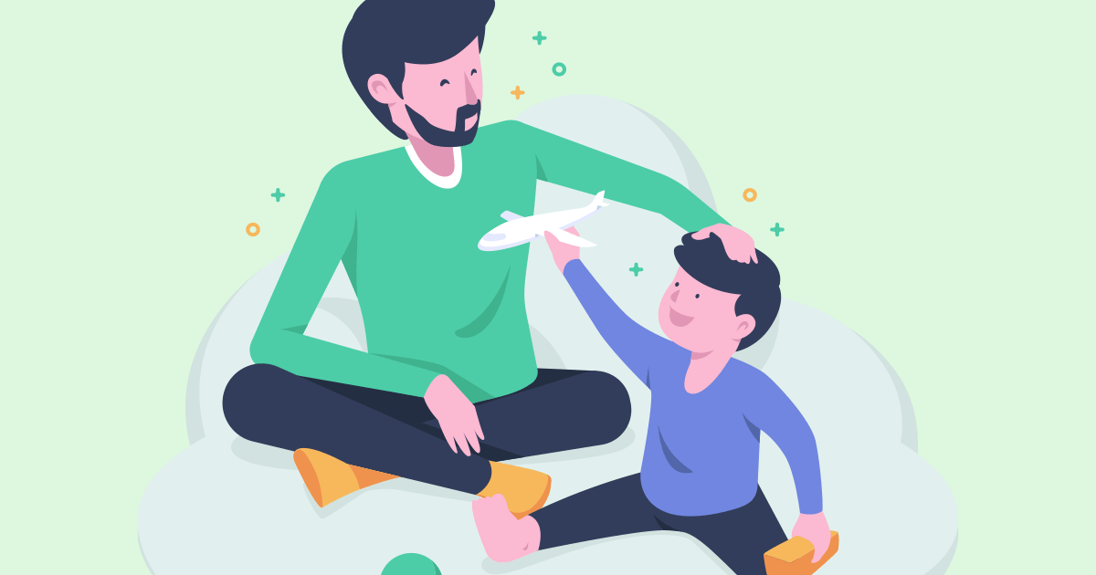 illustration of father and son playing