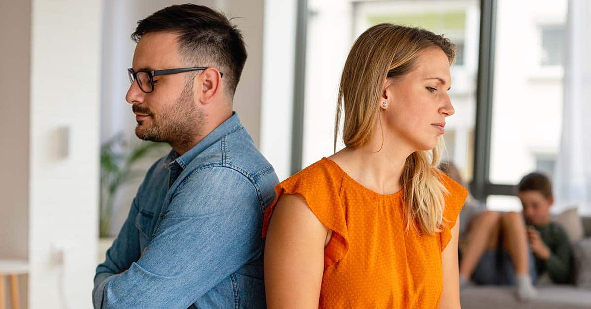 Frustrated young couple arguing and having marriage problems. Disappointed in love. Concept for divorce.