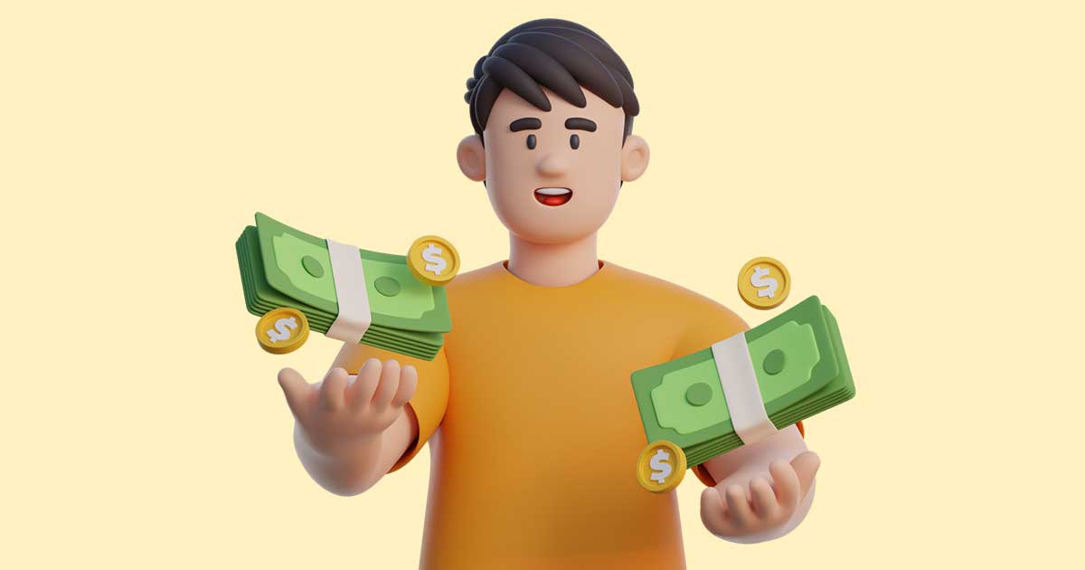 man balancing money in his hands