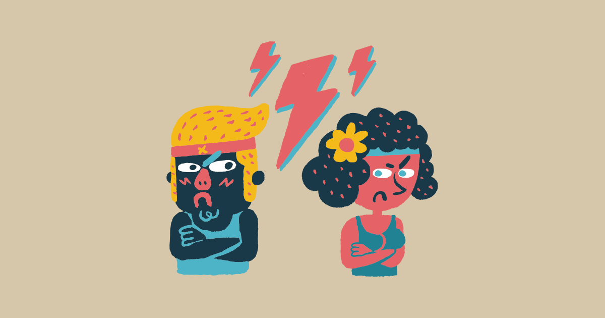 illustration of angry couple with lighting symbols representing conflict
