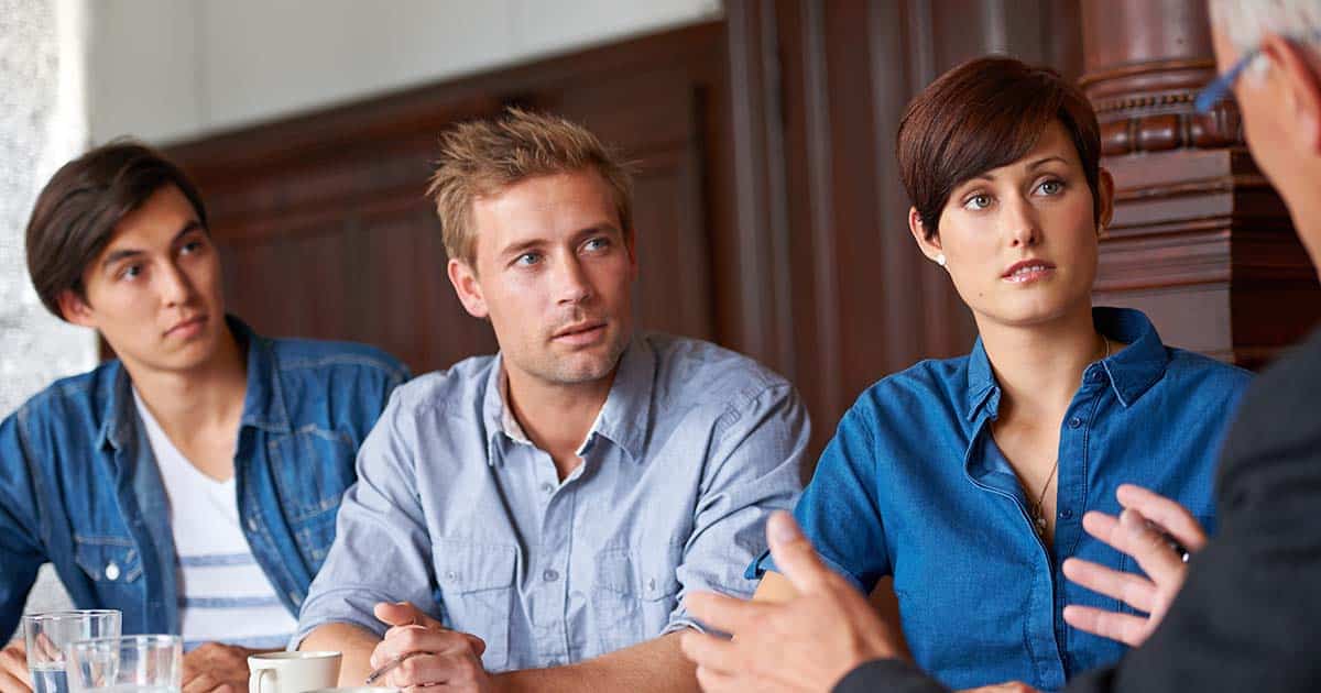 Family having discussion with their lawyer